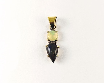 Ethiopian Opal Black Opal Pendant, Gold Plated Brass Pendant, Natural Two Stone Jewelry, Bohemian Style Pendant, CSG104