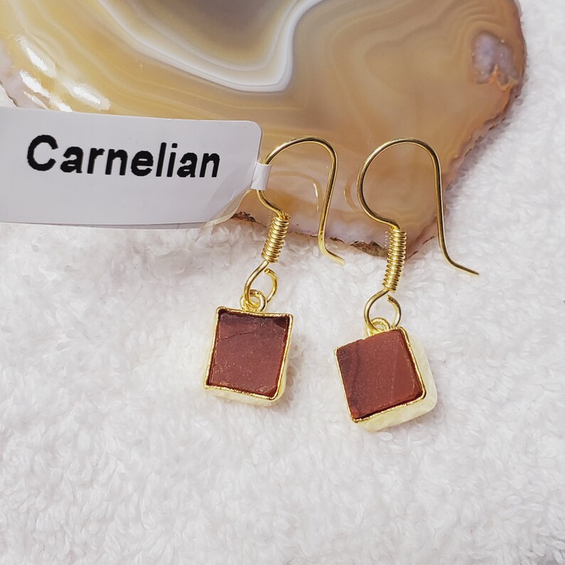 Gift For Her Dangle Earring CL1215 18k Gold Plated Brass Earring Raw Carnelian Earring Handmade Earring Christmas Gift Unique Earring