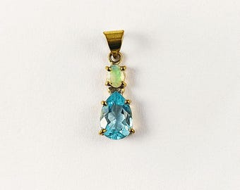 Blue Topaz Ethiopian Opal Pendant, Gold Plated Brass Pendant, Natural Two Stone Jewelry, Boho Style Pendant, Handmade Gift for Her, CSG107