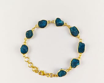 Apatite Rough Bracelet, Natural Apatite Bracelet, Women Bracelet, Brass With Gold Plated Jewelry, Bezel Bracelet, For Her, CH709