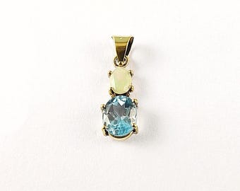 Ethiopian Opal Blue Topaz Pendant, Gold Plated Brass Pendant, Natural Two Stone Jewelry, Bohemian Style Pendant, CSG102