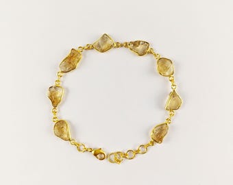 Citrine Rough Bracelet, Raw Citrine Bracelet, Women Bracelet, Brass With Gold Plated Jewelry, Bezel Bracelet, For Her, CG619