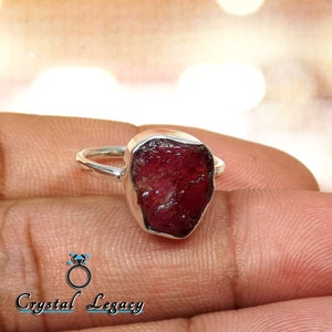 Raw Ruby Ring: Silver Plated Brass, July Birthstone (3.7gm