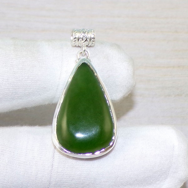 Natural Nephrite Jade Pendants, Solid 925 Sterling Silver Pendant, Nephrite Jade Jewelry, Nephrite Jade Necklaces, Boho Pendants, CLY928