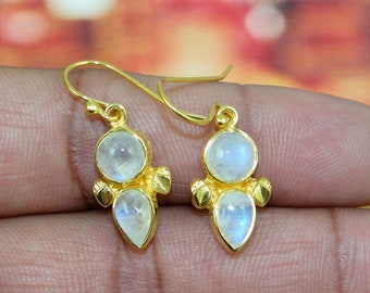 Rainbow Moonstone Earring, Moonstone Earring, 18k Brass Earring, For Her Earring, Gold Plated Earring, For Her, Christmas Gift, Mothers Day