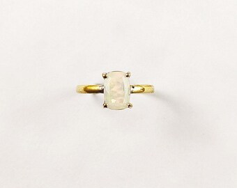 Octagon Ethiopian Opal Ring, Natural Opal Gold Plated Brass Ring, Handmade Geometric Gemstone Ring, Boho Statement Jewelry, RGSR105