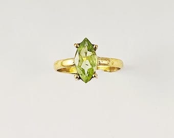 Peridot Stone Ring, Gold Plated Brass Ring, Natural Gem Ring, Bohemian Style Statement Ring, Handmade Gift for Women, RGDY07