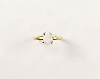 Pear Ethiopian Opal Ring, Natural Opal Gold Plated Brass Ring, Handmade Teardrop Gemstone Ring, Boho Statement Ring, Gift for Her, RGSR103