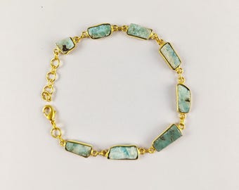 Larimar Rough Bracelet, Natural Larimar Bracelet, Women Bracelet, Brass With Gold Plated Jewelry, Bezel Bracelet, For Her, CH708