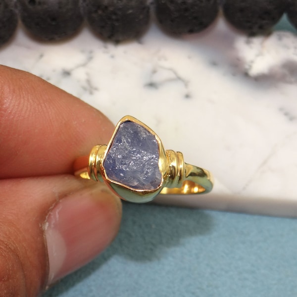 Natural Tanzanite Ring, Raw Tanzanite Ring, Brass With Gold Plated Ring Ring, Tiny Ring, Handmade Ring, Ring For Her, Rings CLX0225