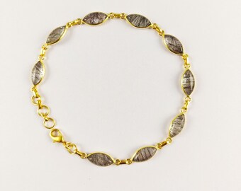 UUU Black Rutile Bracelet, Natural Rutile Quartz Bracelet, Women Bracelet, Brass With Gold Plated Jewelry, Bezel Bracelet, For Her, CH705