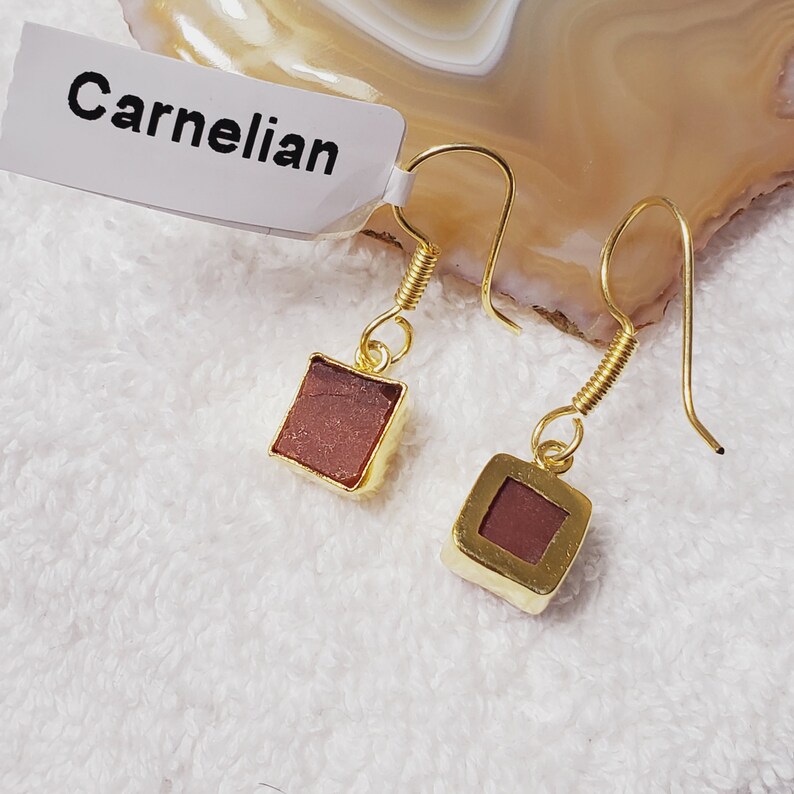 Gift For Her Dangle Earring CL1215 18k Gold Plated Brass Earring Raw Carnelian Earring Handmade Earring Christmas Gift Unique Earring