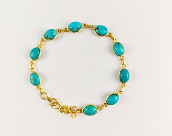 VVV Blue Turquoise Bracelet, Natural Turquoise Bracelet, Women Bracelet, Brass With Gold Plated Jewelry, Bezel Bracelet, For Her, CH702