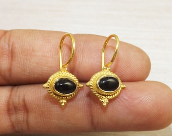 Black Onyx Earrings: 18K Gold Plated Brass Studs