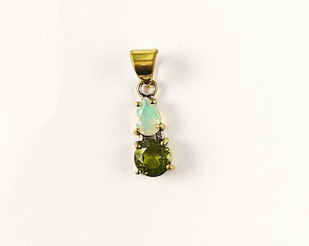 Ethiopian Opal Peridot Pendant, Gold Plated Brass Pendant, Natural Two Stone Jewelry, Bohemian Style Pendant, Handmade Gift for Her, CSG103