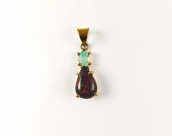 Black Opal Ethiopian Opal Pendant, Gold Plated Brass Pendant, Natural Double Stone Jewelry, Boho Style Pendant, CSG105