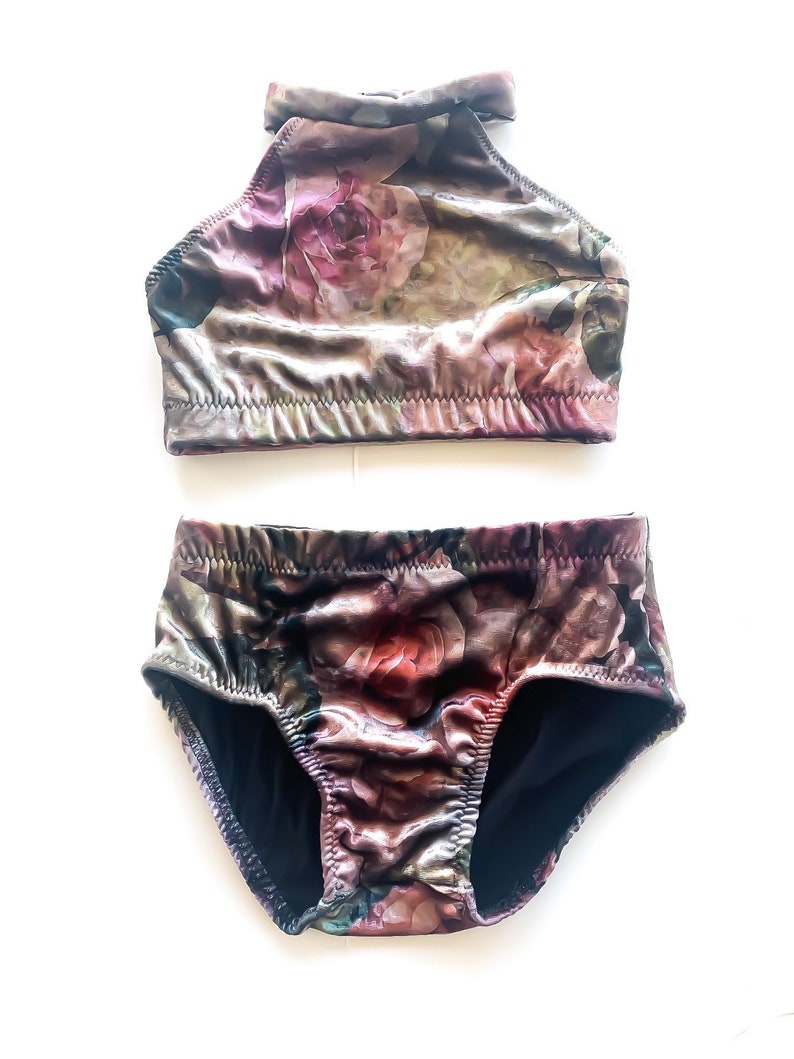 Girl\u2019s Size 9 Floral Velvet 2 Piece Dance Gymnastics Leotard Bodysuit Costume