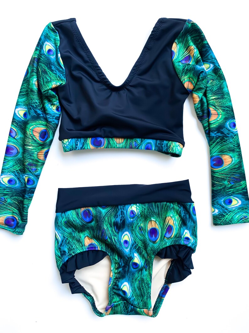 Girl\u2019s Size 6 Black and Green 2 Piece Peacock Dance Gymnastics Leotard Bodysuit Costume