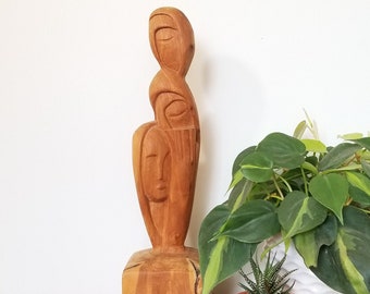 Vintage 70s Hawaiian Polynesian Wooden Lion Head Totem Handmade Sculpture