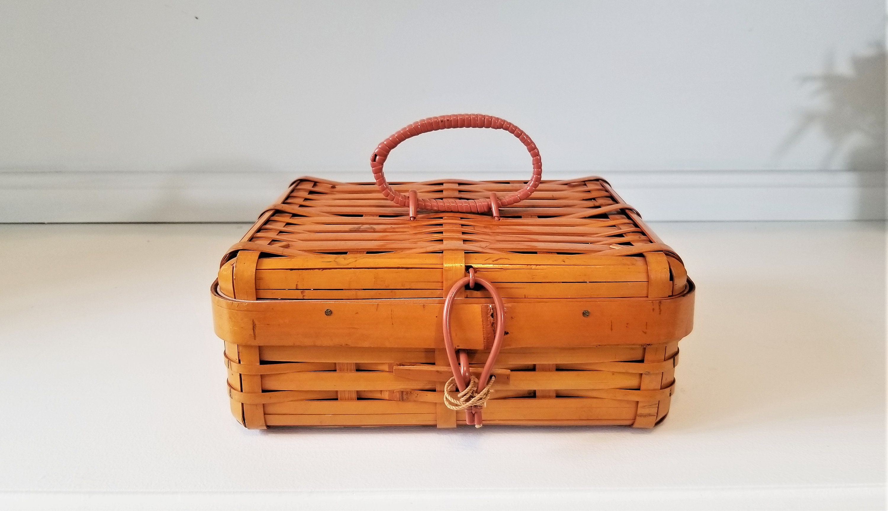 Vintage Wicker Picnic Basket Sewing Basket Made in Japan Etsy