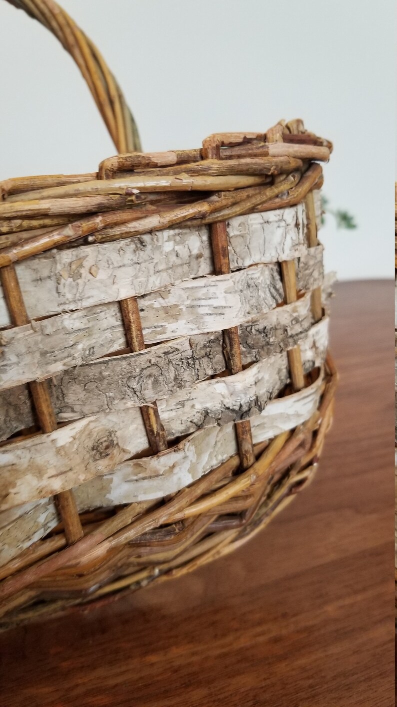 Vintage Woven Grapevine Basket Birch Basket Wicker Plant Etsy