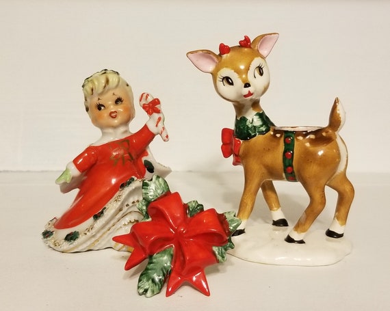 REINDEER ON RED SAUCER SLED ORNAMENT CHRISTMAS HOLIDAY FIGURINE 3/" TALL