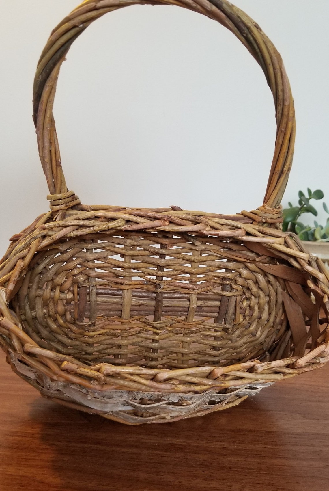 Vintage Woven Grapevine Basket Birch Basket Wicker Plant Etsy