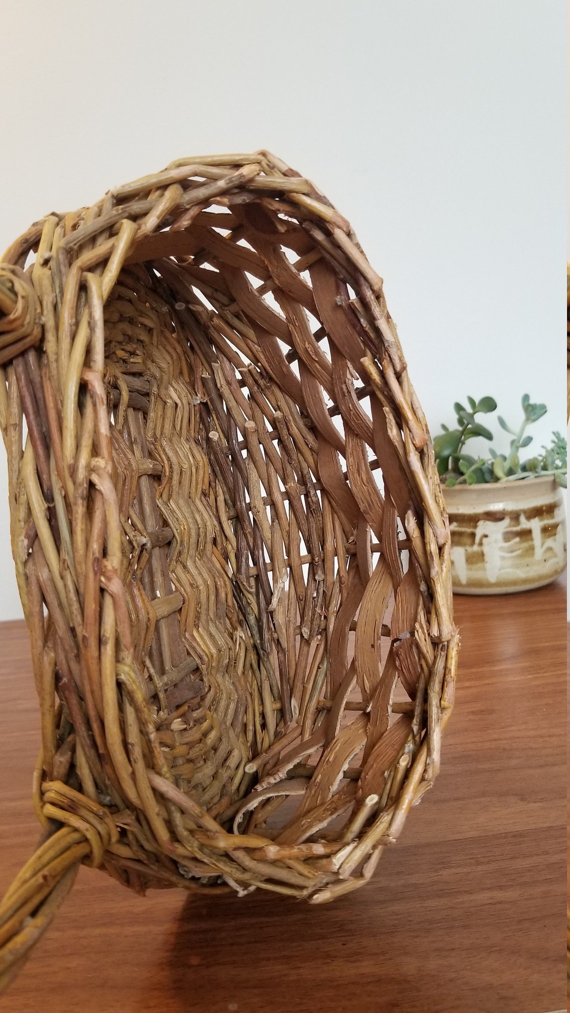 Vintage Woven Grapevine Basket Birch Basket Wicker Plant Etsy
