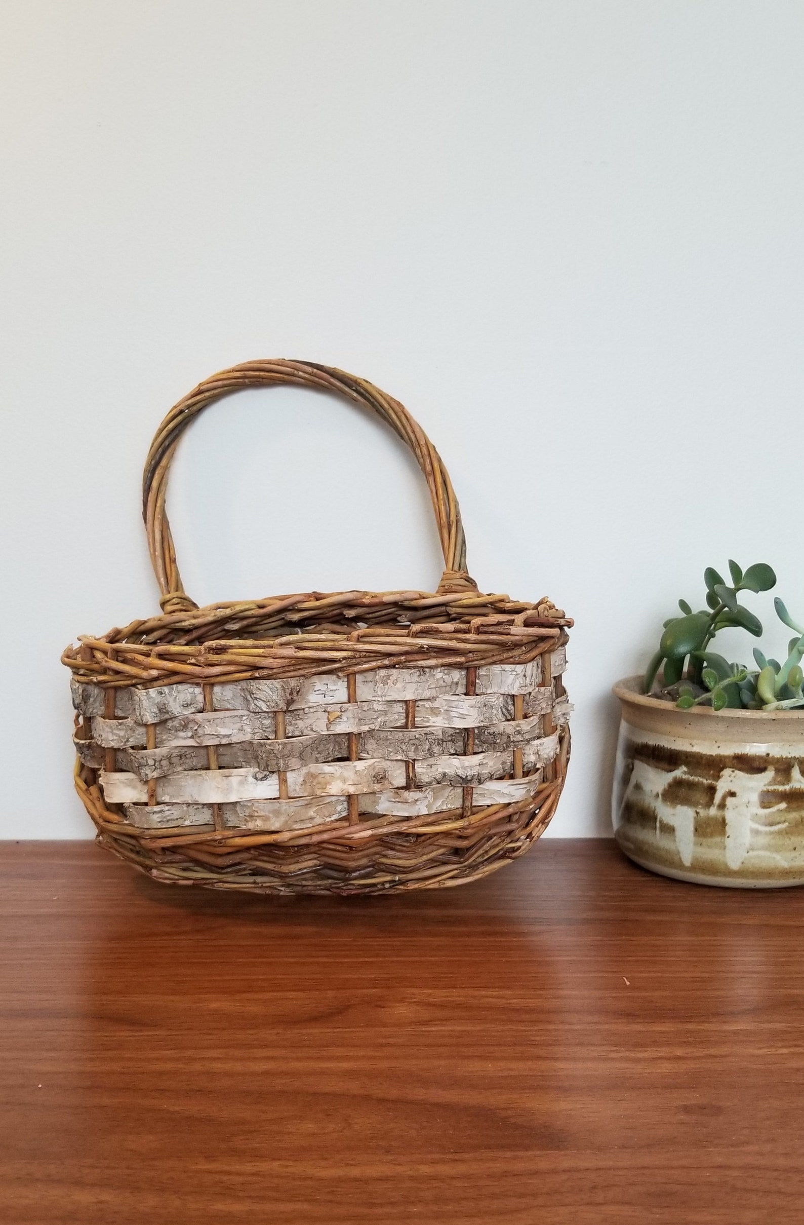 Vintage Woven Grapevine Basket Birch Basket Wicker Plant Etsy