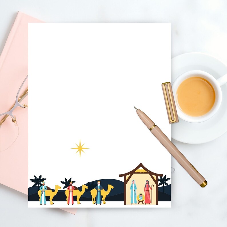 Nativity Scene Printable Stationery Stationary set Letter | Etsy