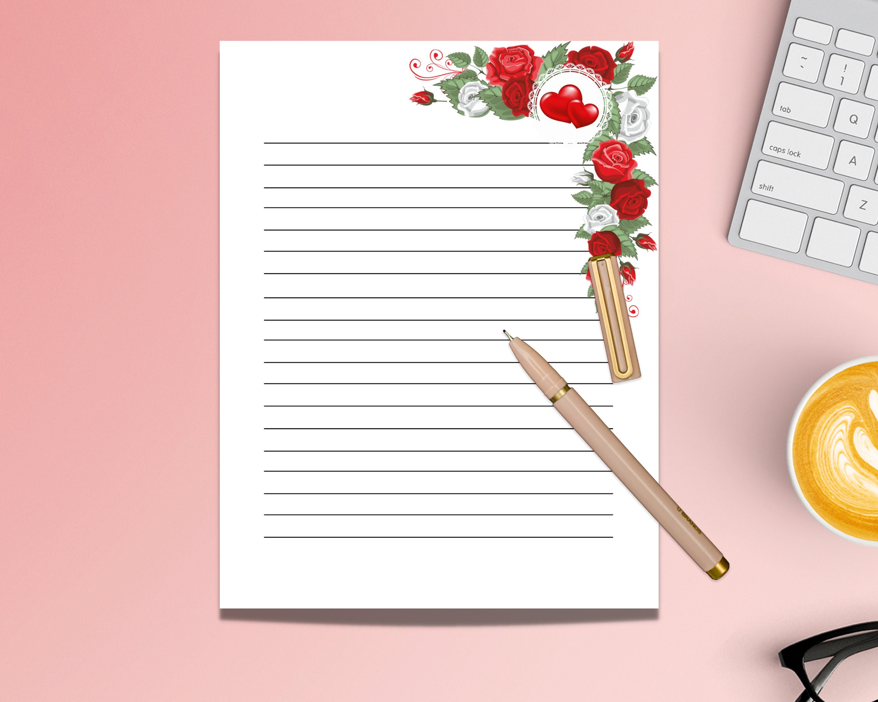 Red Roses Printable Stationery Letter Writing Paper Floral | Etsy