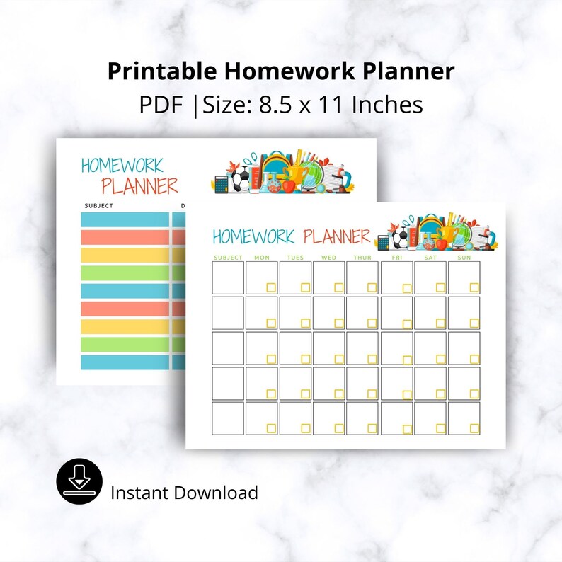 Homework Planner Academic Planner Digital Download Etsy