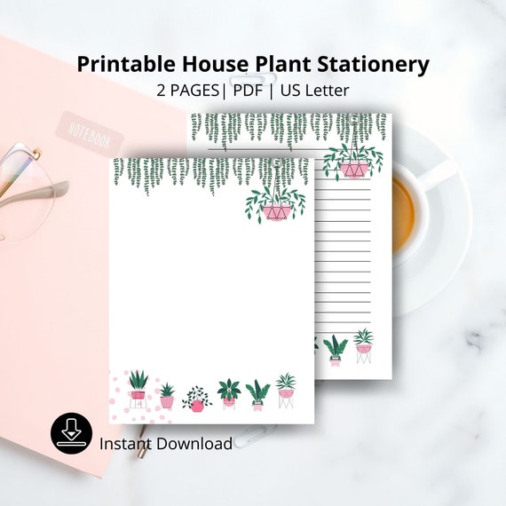 House Plant Printable Stationery Stationary set Letter | Etsy