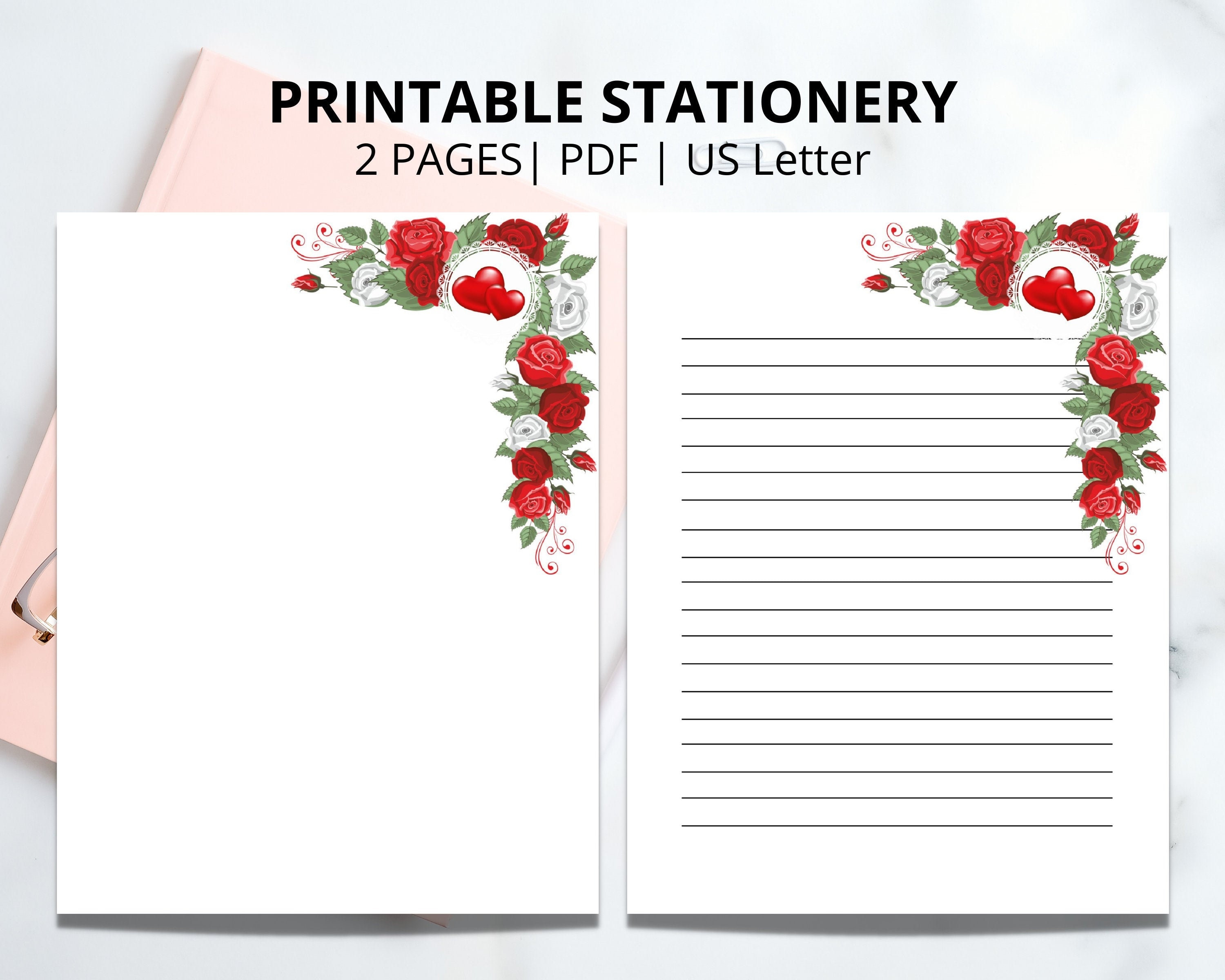 Red Roses Printable Stationery Letter Writing Paper Floral | Etsy