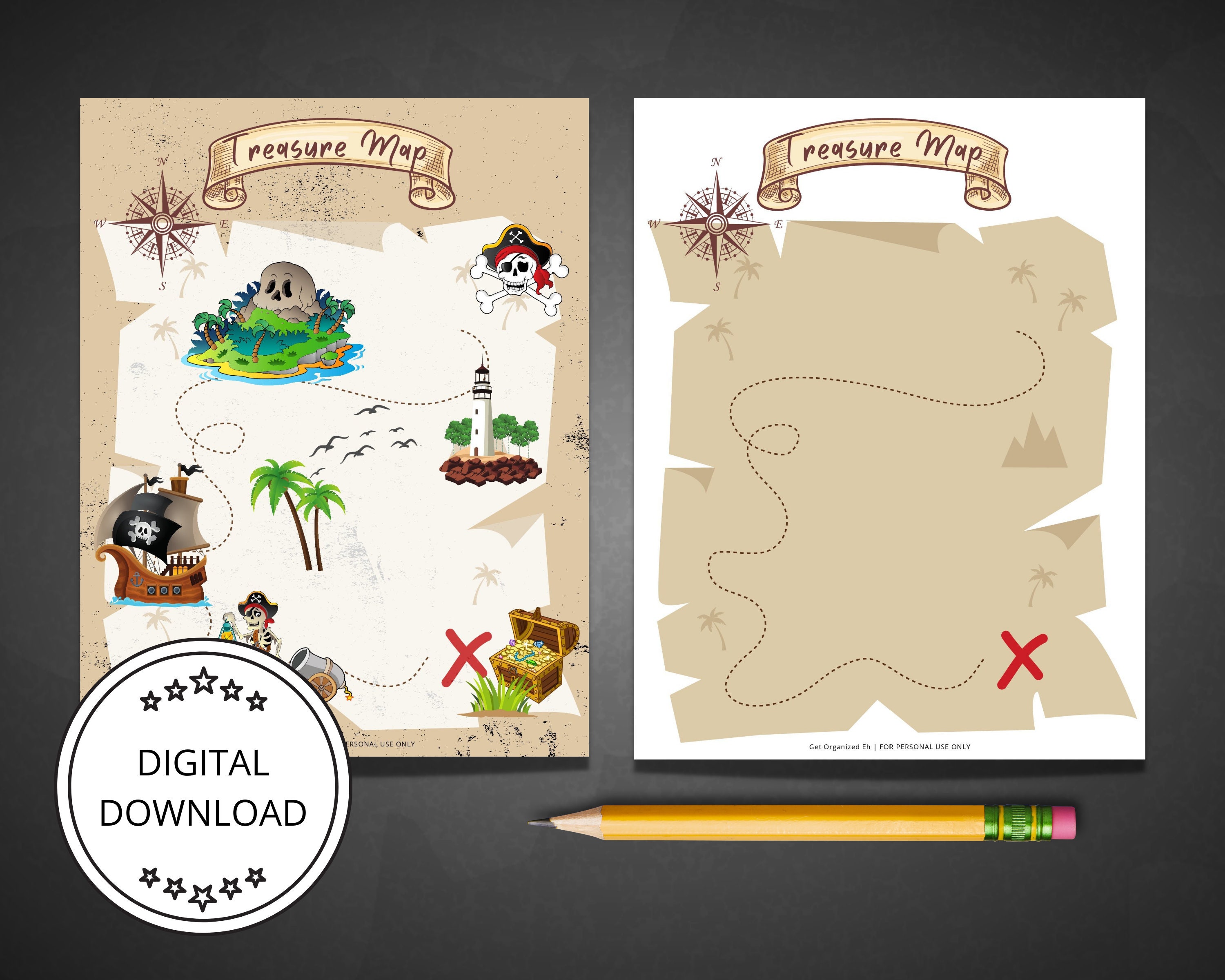 pirate treasure map printable old treasure map kids treasure etsy