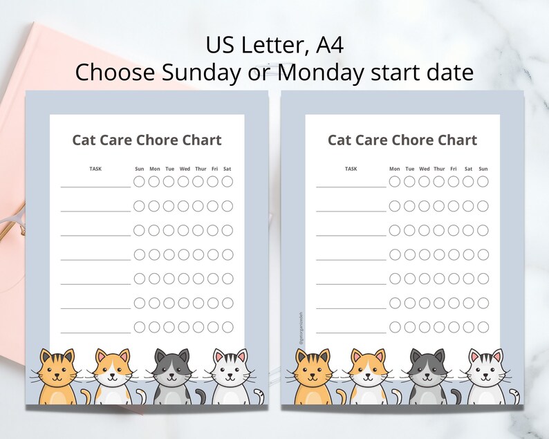 Fillable Cat Chore Chart Printable Editable Kitten Chore | Etsy