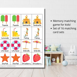 summer themed matching game printable summer memory game etsy