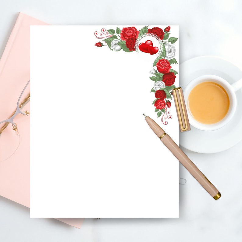 Red Roses Printable Stationery Stationary set Letter Writing | Etsy