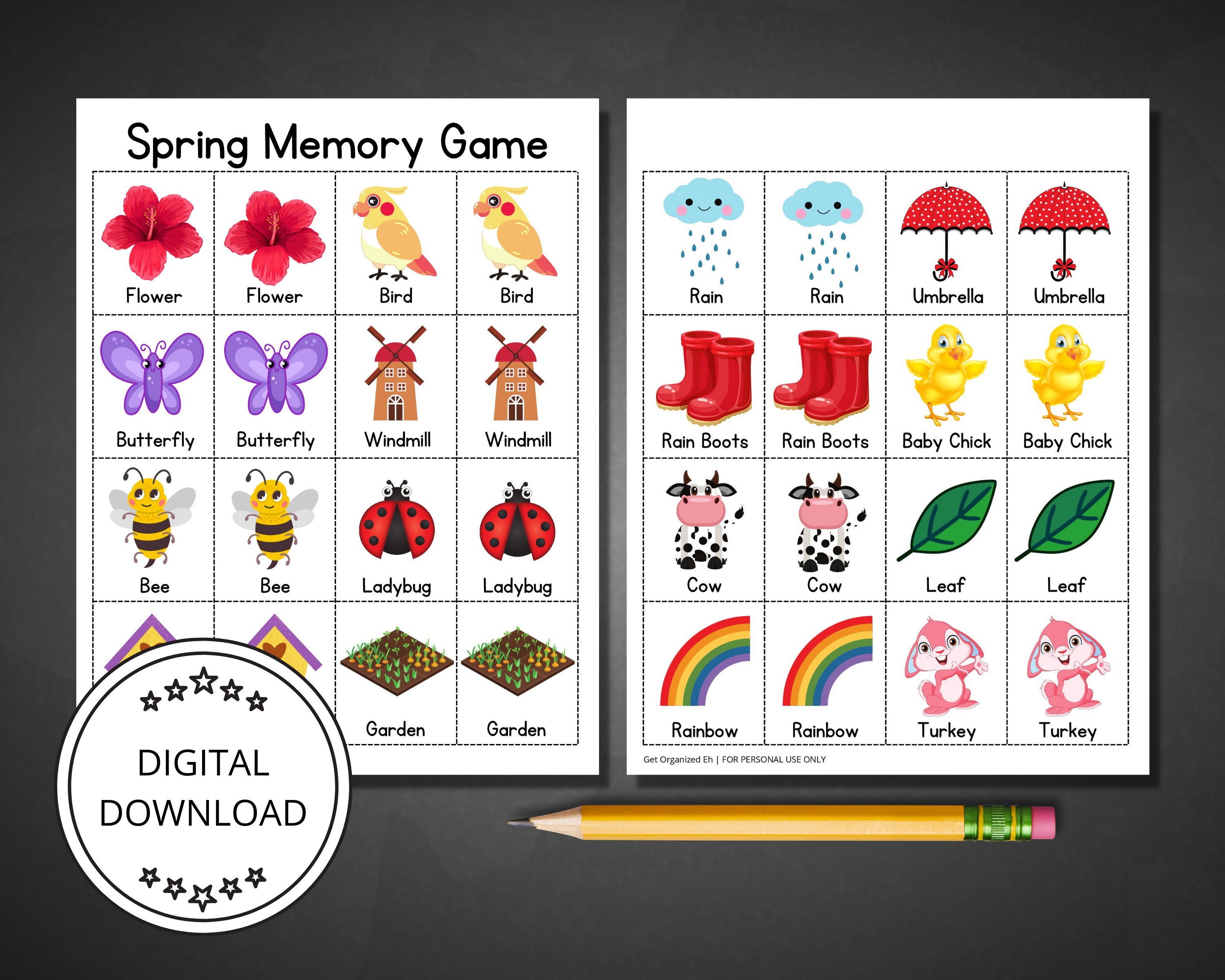spring matching games for kids printable memory game etsy