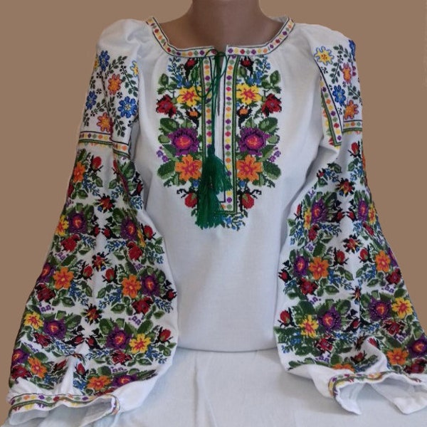 Ukrainian Vyshyvanka - Embroidered Blouse for Women on a White Homespun Cloth - Limited TIME Offer