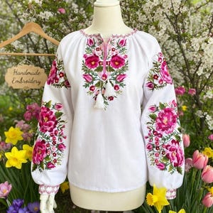 Ukrainian Vyshyvanka - Embroidered Blouse for Women on a White Homespun Cloth image 2