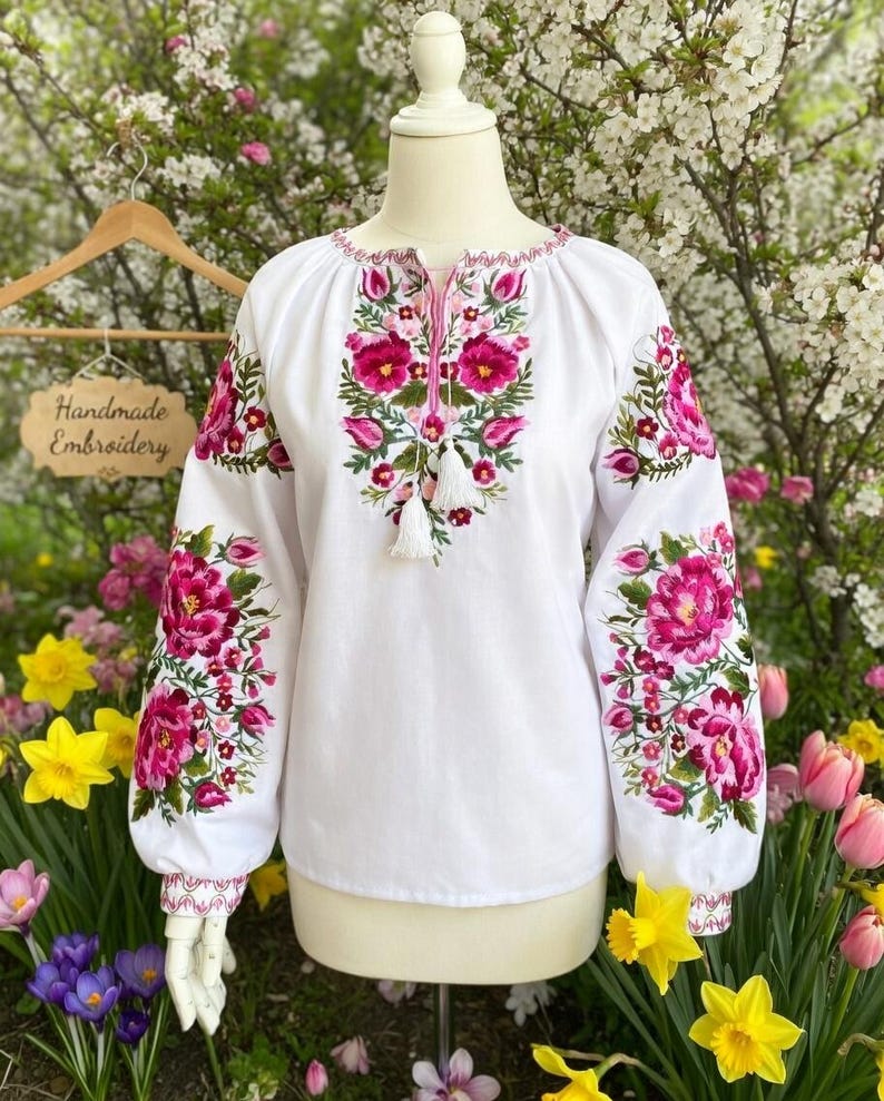 Ukrainian Vyshyvanka - Embroidered Blouse for Women on a White Homespun Cloth image 2