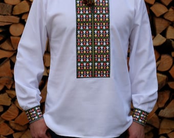 Ukrainian Vyshyvanka - Embroidered Vyshyvanka Mens Shirt With Ethnic Ukrainian Ornaments. Vyshyvanka for Men with Cross Stitch Embroidery