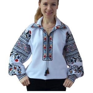 Ukrainian Vyshyvanka - Embroidered Blouse for Women on a White Homespun Cloth, Ethnic Style Cross Stitch Embroidered Blouse