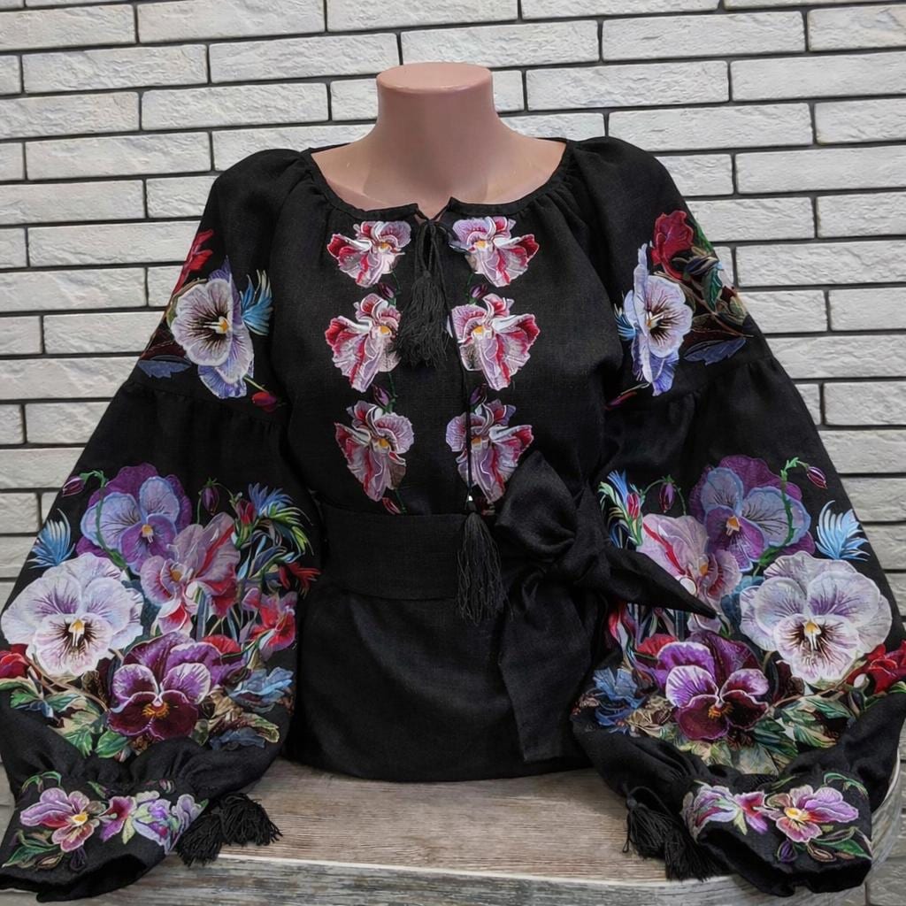 Ukrainian Vyshyvanka - Traditional Ukrainian Embroidery Blous - Embroidered Blouse for Women on a Black Homespun Cloth