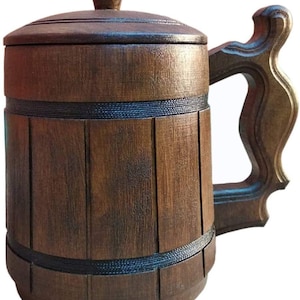 Handmade Wooden Beer Mug with Lid. Capacity: 20 oz (600ml). Wooden Beer Mug Eco Friendly - Greate Decorations Ideas