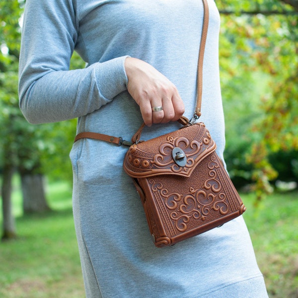 Ukrainian Handmade Leather Brown Backpack, Bag-backpack With Author's Pattern