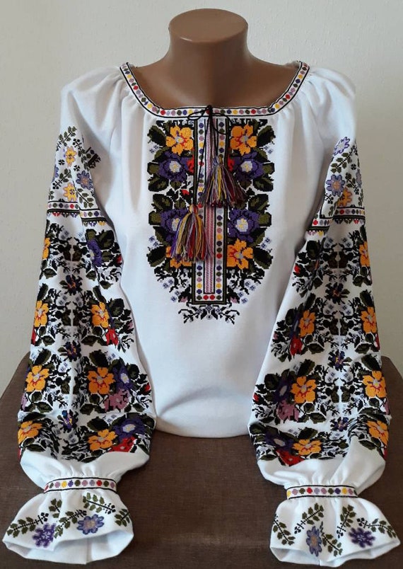 Vyshyvanka Embroidered Blouse for Women on a White Homespun | Etsy