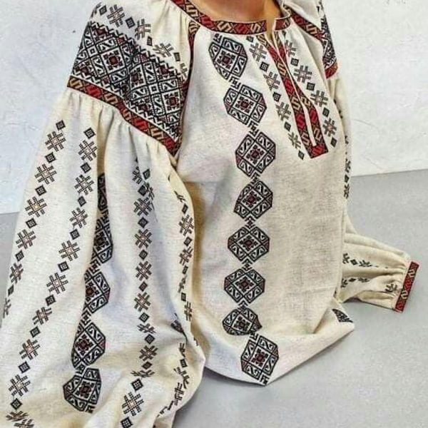 Ukrainian Vyshyvanka - Embroidered Blouse for Women on a Beige Homespun Cloth - Limited TIME Offer