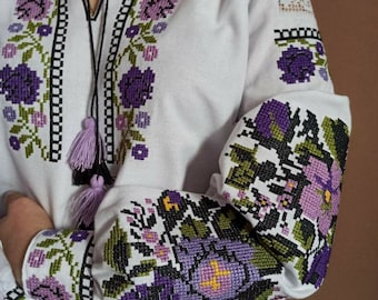 Ukrainian Vyshyvanka - Embroidered Blouse for Women on a White Home-Spun Cloth. The Best Ukrainian Gift Idea.